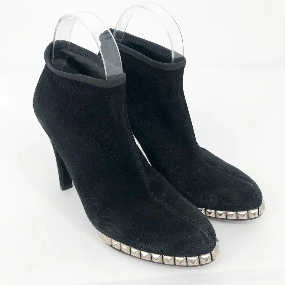 Stuart Weitzman Womens Sockemup Ankle Boots 6.5 Black Studded Suede